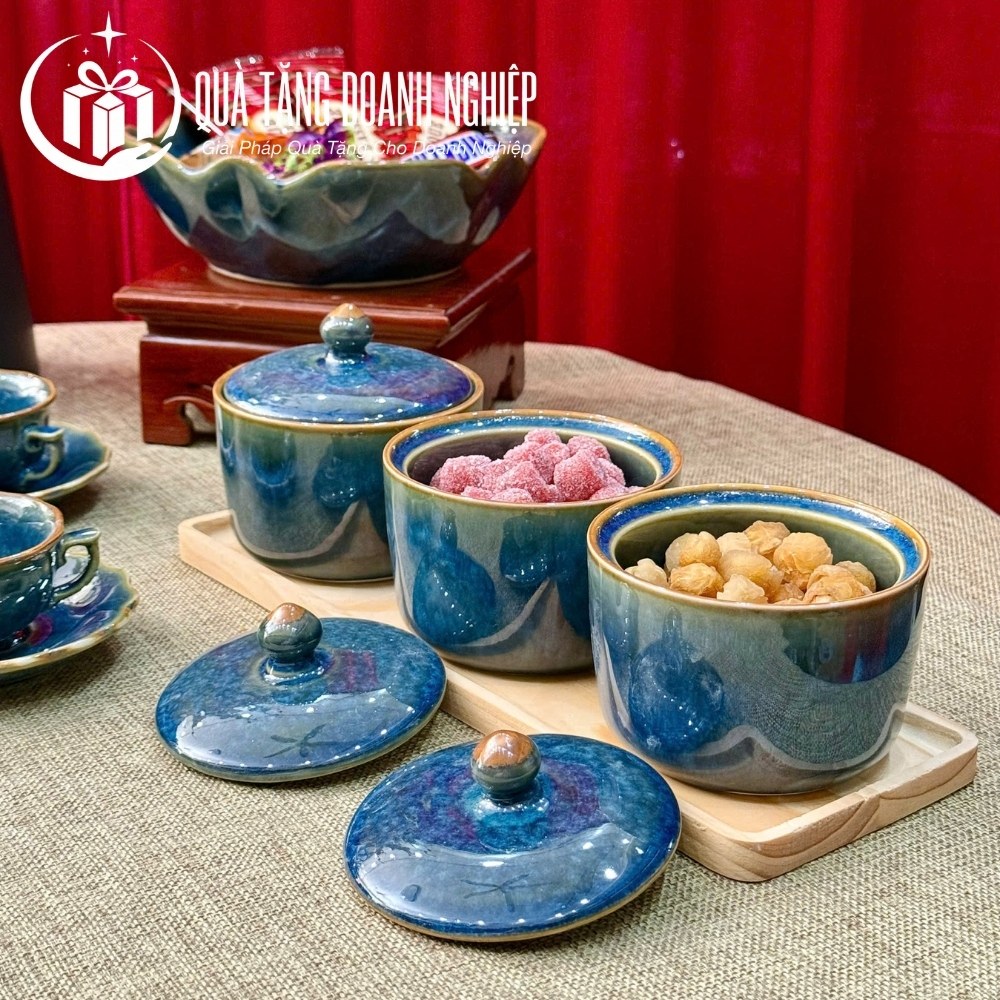 Bộ khay mứt, hũ mứt in logo quà tặng
