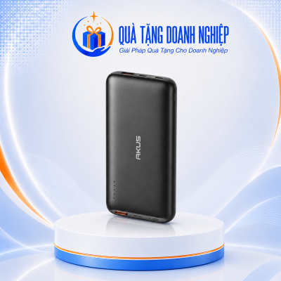 Sạc dự phòng akus 10000mah dp130 màu đen in logo quà tặng SDP-07