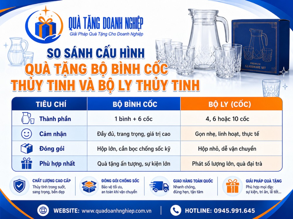 So sánh cấu hình quà tặng bộ bình cốc thủy tinh và bộ ly thủy tinh