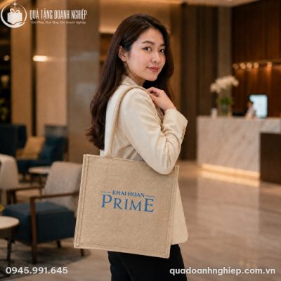 Người mẫu Việt phối túi đay TVQT-09 cùng trang phục công sở thanh lịch tạo nên phong cách thời trang năng động
