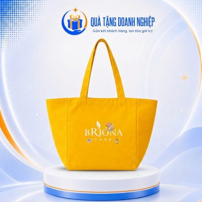 Túi canvas dáng chữ A màu vàng quai đeo in logo quà tặng CVQT-06 - Ảnh đại diện