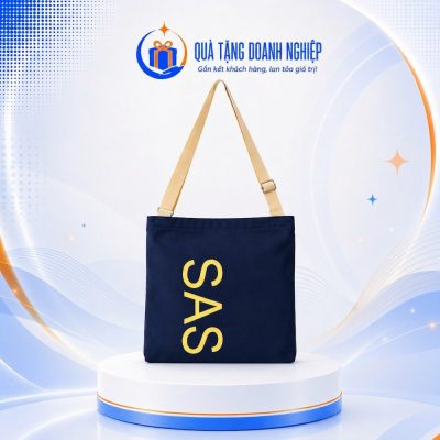 Túi vải canvas quai chéo màu xanh navy in logo quà tặng CV-05 - Ảnh đại diện