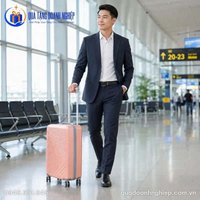 Vali Kéo Nhựa ABS In Logo Màu Hồng Quà Tặng Doanh Nghiệp