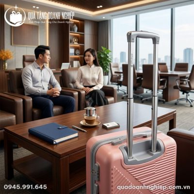 Vali Kéo Nhựa ABS In Logo Màu Hồng Quà Tặng Doanh Nghiệp