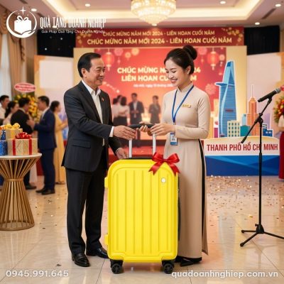 Vali Kéo Nhựa ABS Màu Vàng Quà Tặng Doanh Nghiệp In Logo