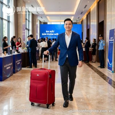 Vali Vải Polyester Đỏ Cherry In Logo Quà Tặng Doanh Nghiệp