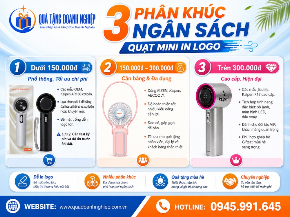 3 phân khúc giá quà tặng quạt mini in logo