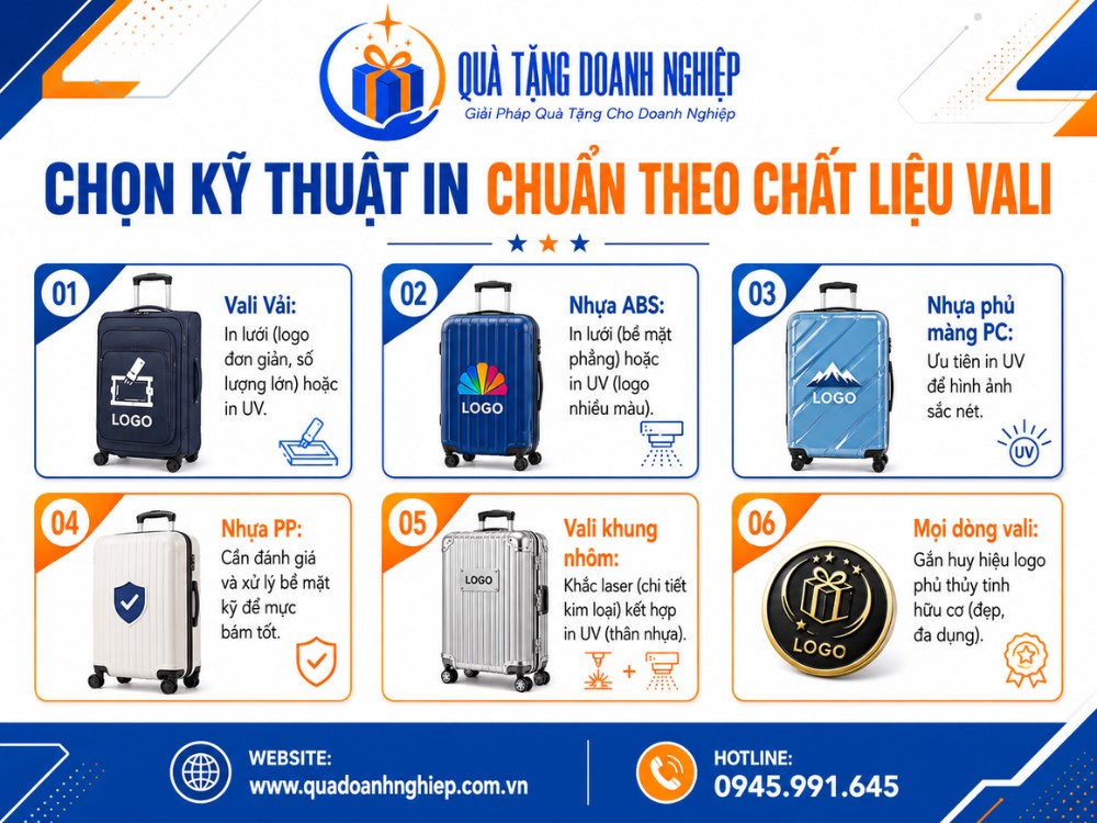 Lựa chọn phương pháp in logo trên vali dựa vào chất liệu