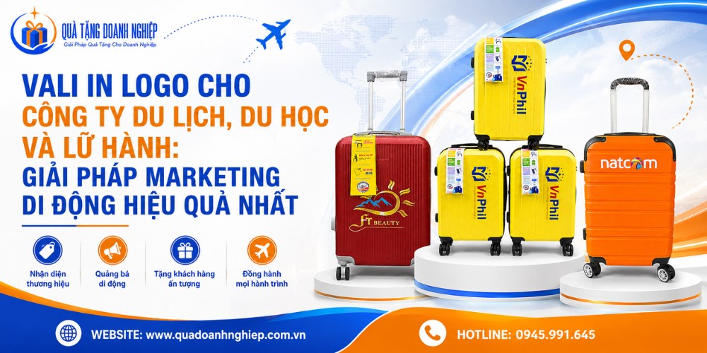 Vali in logo quà tặng ngành du lịch, du học và lữ hành