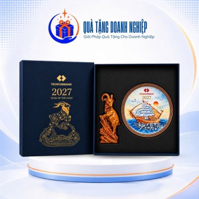 Bộ giftset quà tặng tượng dê và đĩa biểu trưng Thuận Buồm Xuôi Gió phi 26cm GS-09
