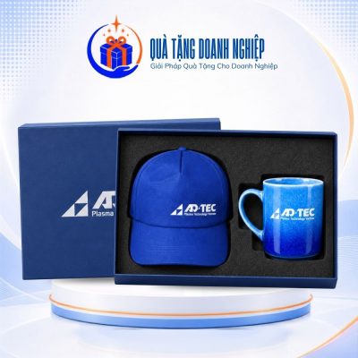 Giftset quà tặng cốc sứ hỏa biến xanh dương và mũ vải lưỡi trai GS-22