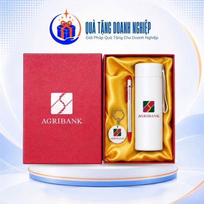Set quà tặng in logo bình nước giữ nhiệt, bút ký kim loại và móc khóa mica GS-17