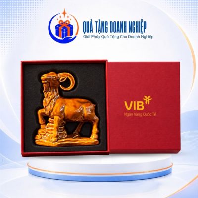 Tượng gốm sứ quà tặng in logo Hạo Dương Chiêu Tài men vàng đồng TG-02