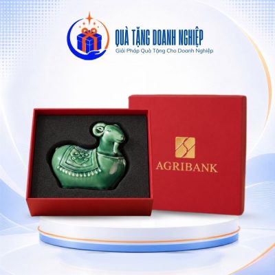Tượng gốm sứ quà tặng in logo Kim Dương Khai Lộc men xanh ngọc TG-03
